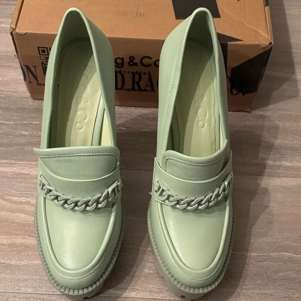 Rag & Co Mint Green Chunky Heel Platform Loafers